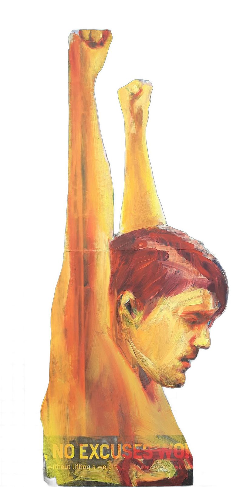 Paper Superman, magazine cutout with oil paint