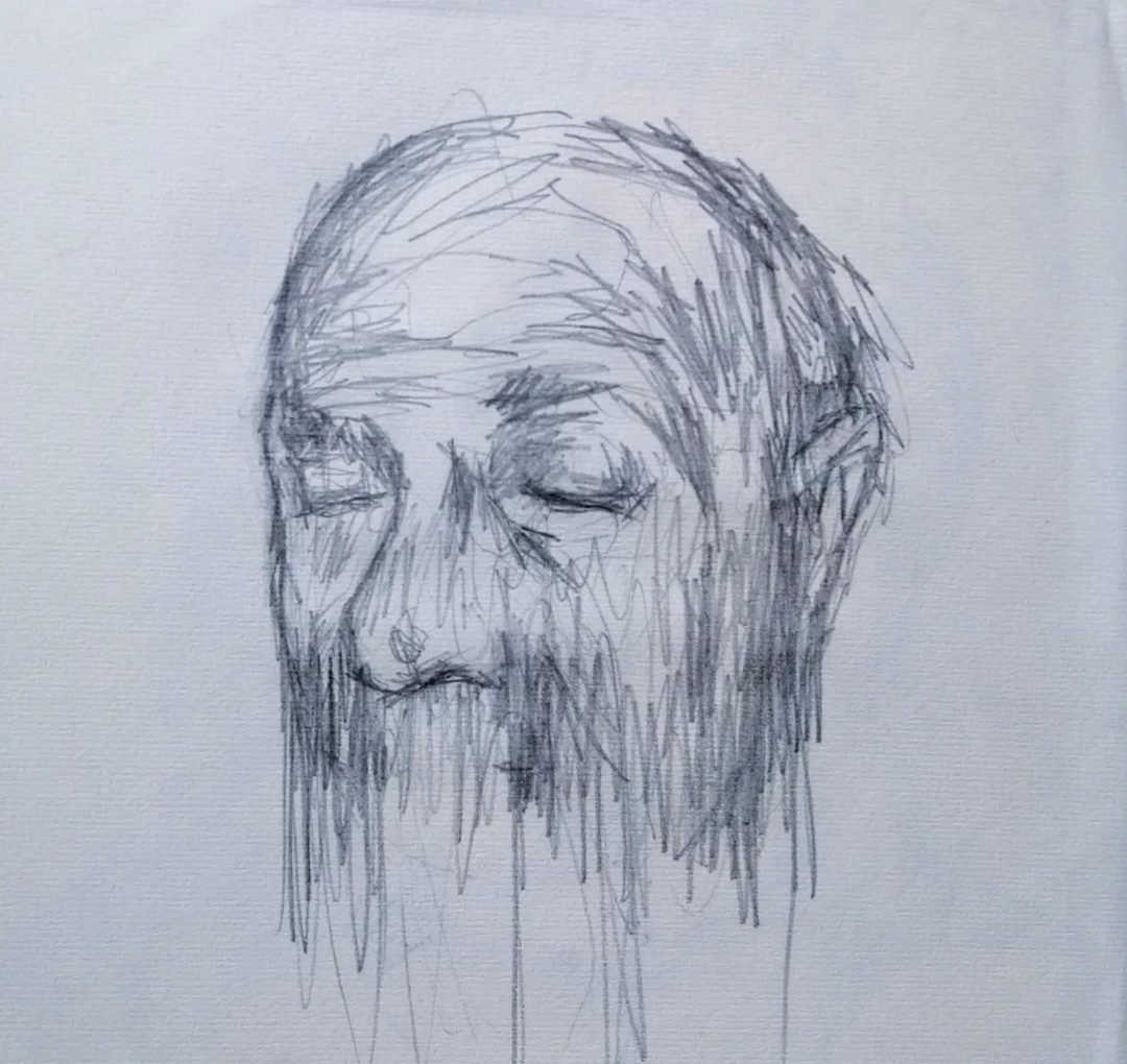 Jalal, pencil drawing of a sleeping face
