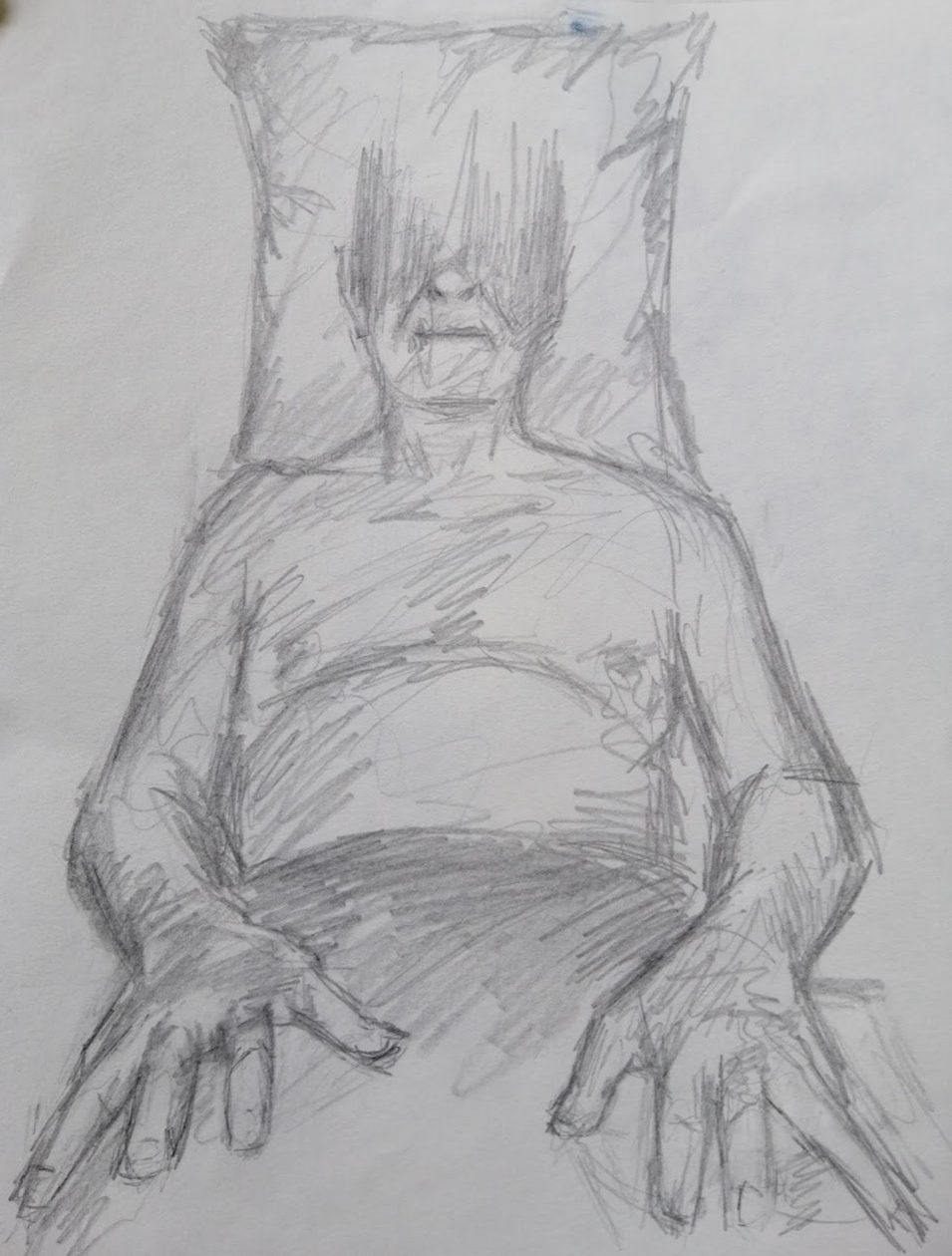 Jalal, pencil drawing seen from above
