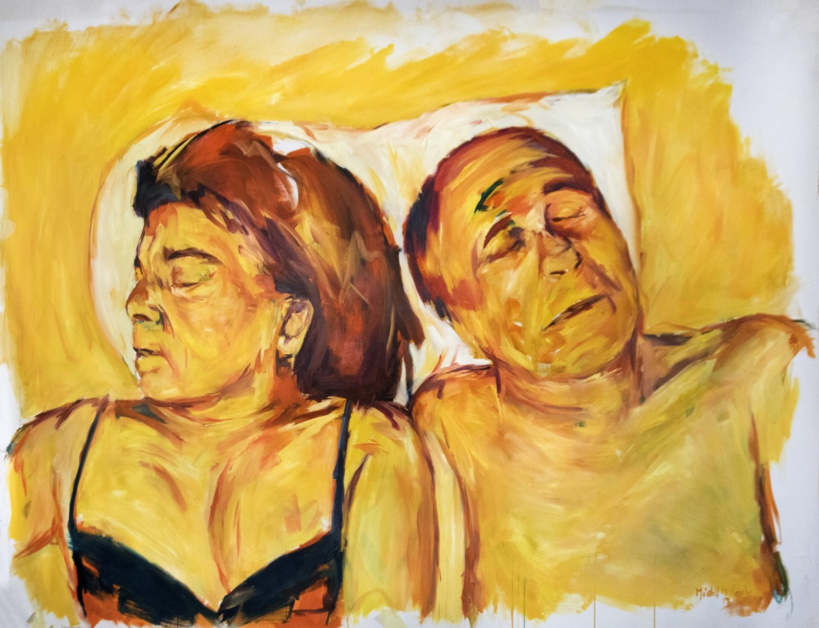 Leila and Jalal No. 1, the couple on their pillows in yellow